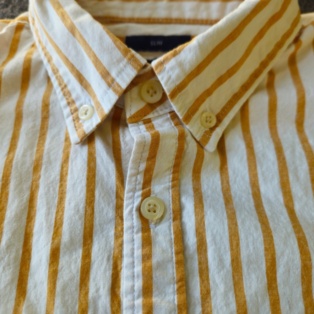 GAP Button Down Shirt 100% Cotton M Yellow Striped Slim Fit Long Sleeve Pocket - Picture 5 of 10
